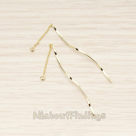 BA.266 // Chain Linked Thin Curvy Twisted Bar Pendant Ear Findings, 2Pc