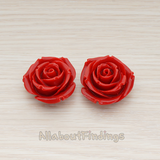 CB.152 // Chunky Rose Flower Flat Back Cabochon, 2 Pc