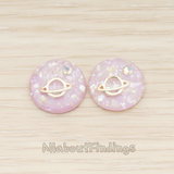 CB.300-01 // Small Holographic Crust Saturn and Moon View Cabochon, 2Pc