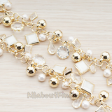 CH.080 // Ball Framed Cubic Zirconia and Pearl Bead Chain, 1 Meter