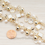 CH.080 // Ball Framed Cubic Zirconia and Pearl Bead Chain, 1 Meter