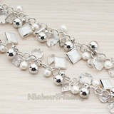 CH.080 // Ball Framed Cubic Zirconia and Pearl Bead Chain, 1 Meter