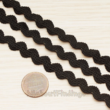 CH.124// Black Fabric Wave Elastic Band Lace Chain, 1 yd