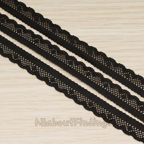 CH.130 // Black Fabric Elastic Band Lace Chain, 1 yd