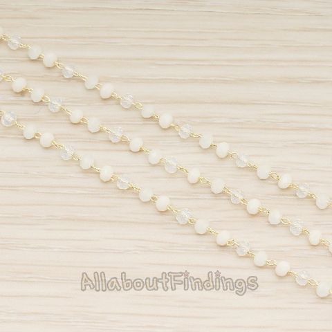 CH.147 // Glass Quartz Small Beaded Link Chain, 1 Meter