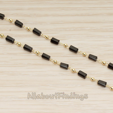 CH.148 // Barrel Black Onyx Glass Beads Simple Ball Beads Linked Chain, 1 Meter