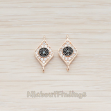 CN.069 // Clear Crystal and Black Cubic Zirconia Setting Eye CZ Connector, 2 Pc