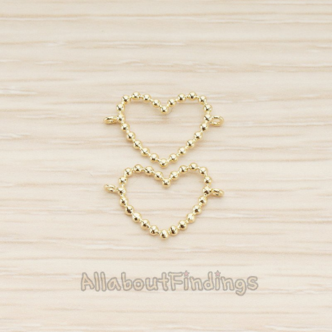 CN.150 // Ball Textured Heart Two loops Connector, 2 Pc