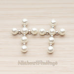 PD.1790 // Large 4mm Ball Pearl Bead Cross Pendant, 1 Pc