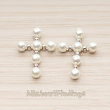 PD.1790 // Large 4mm Ball Pearl Bead Cross Pendant, 1 Pc