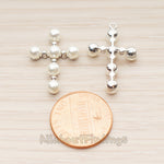 PD.1790 // Large 4mm Ball Pearl Bead Cross Pendant, 1 Pc