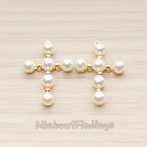 PD.1790 // Large 4mm Ball Pearl Bead Cross Pendant, 1 Pc