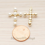 PD.1790 // Large 4mm Ball Pearl Bead Cross Pendant, 1 Pc