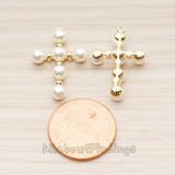 PD.1790 // Large 4mm Ball Pearl Bead Cross Pendant, 1 Pc