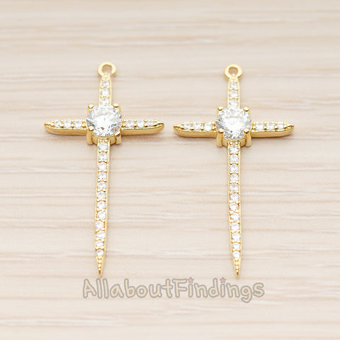 PD.1791 // Large Cubic Long Cross Pendant , 1 Pc