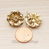 ER.459 // Antique Camellia Flower Ear Post, 2 Pc