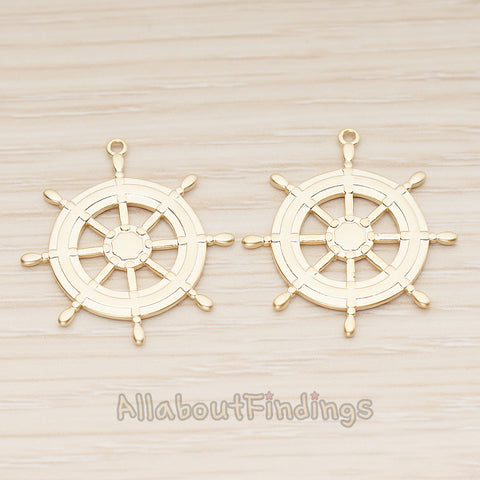 PD.1801 // Large Ships Wheel Pendant , 1 Pc