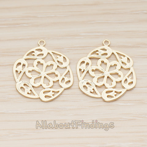 PD.1804 // Round Flower Pendant , 2 Pc