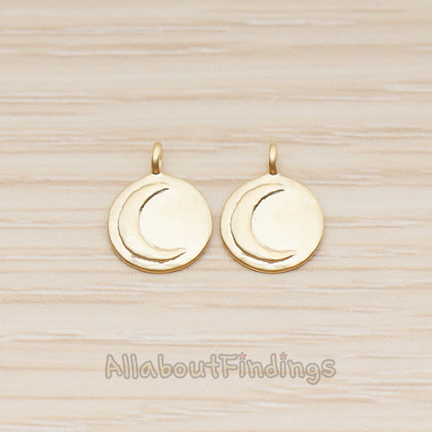 PD.1853 // Small Round Crescent Moon Coin Pendant, 2 Pc