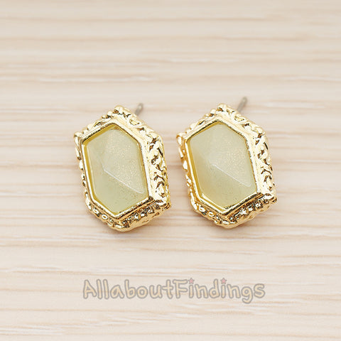 ER.468 // Resin Cameo Hexagon Frame EarPost, 2 Pc