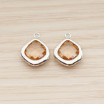 FS.299 // Pear Shape Framed Glass Stone Pendant, 2 Pc