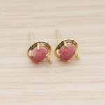 FS.337 // Framed Oval Cut Glass Stone Ear Post, 2 Pc