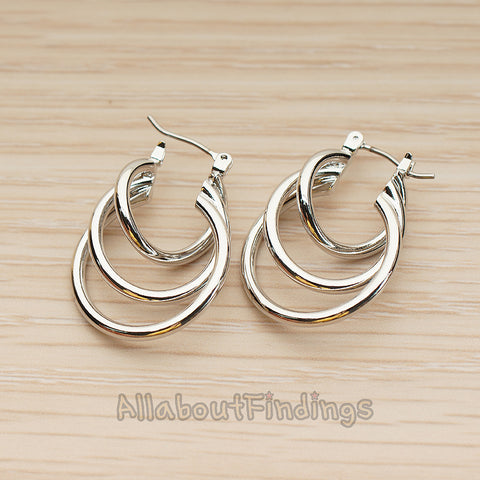 ER.478 // Simple Layered Triple Ring Ear Post, 2 Pc