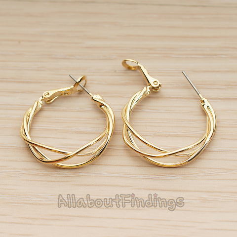 ER.479 // Twisted Triple Vines Ring Ear Post, 2 Pc