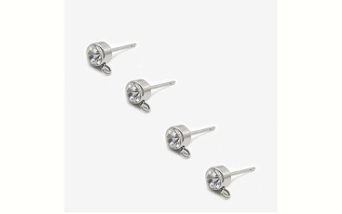 SG.608 // Surgical Steel Cubic Stone Ear Post Earrings [Silver], 2 pc