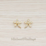 ER.026 // Clear Crystal Cubic Zirconia Setting Five Petal Flower Ear Post, 2 Pc