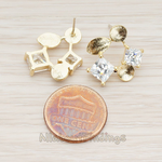 ER.036 // Diamond Shaped Cubic Zirconia and Leaf Ear Post, 2 Pc