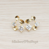 ER.036 // Diamond Shaped Cubic Zirconia and Leaf Ear Post, 2 Pc