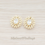 ER.042 // Oval Cubic Zirconia Leaf Arounded Sun Ear Post, 2 Pc