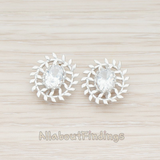 ER.042 // Oval Cubic Zirconia Leaf Arounded Sun Ear Post, 2 Pc