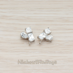ER.098 // Three Connected Glass Framed Stone Ear Post, 2 Pc