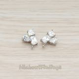 ER.098 // Three Connected Glass Framed Stone Ear Post, 2 Pc