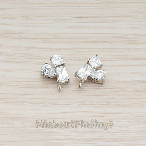 ER.098 // Three Connected Glass Framed Stone Ear Post, 2 Pc
