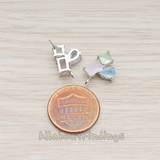 ER.098 // Three Connected Glass Framed Stone Ear Post, 2 Pc