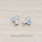 ER.098 // Three Connected Glass Framed Stone Ear Post, 2 Pc