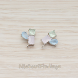 ER.098 // Three Connected Glass Framed Stone Ear Post, 2 Pc