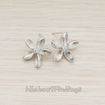 ER.165 // Brushed Half Ball Shaped Petal Cubic Zirconia Centered Flower Ear Post, 2 Pc