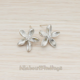 ER.165 // Brushed Half Ball Shaped Petal Cubic Zirconia Centered Flower Ear Post, 2 Pc