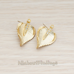 ER.243 // Cubic Zirconia Setting Heart Shaped Delicate Leaf Ear Post, 2 Pc