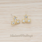 ER.294 // Round Crystal Cut Cubic Zirconia Triple Star Earpost, 2Pc