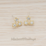 ER.294 // Round Crystal Cut Cubic Zirconia Triple Star Earpost, 2Pc