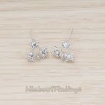 ER.294 // Round Crystal Cut Cubic Zirconia Triple Star Earpost, 2Pc