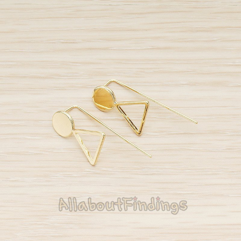 ER.346 // Simple Geometric Triagle Link Round Circle Long Tail Earwire, 2 Pc