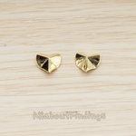 ER.391-03 // Origami Paper Work Inspired Heart Pyramid Shape Earpost, 2 Pc