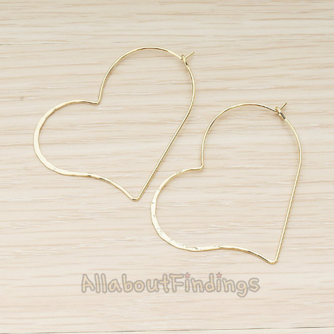 ER.400-01 // Simple Hammered Heart Link Ear Hoop Earwire, 2 Pc