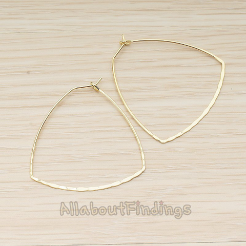 ER.401-02 // Simple Hammered Large Organic Square Link Ear Hoop Earwire, 2 Pc